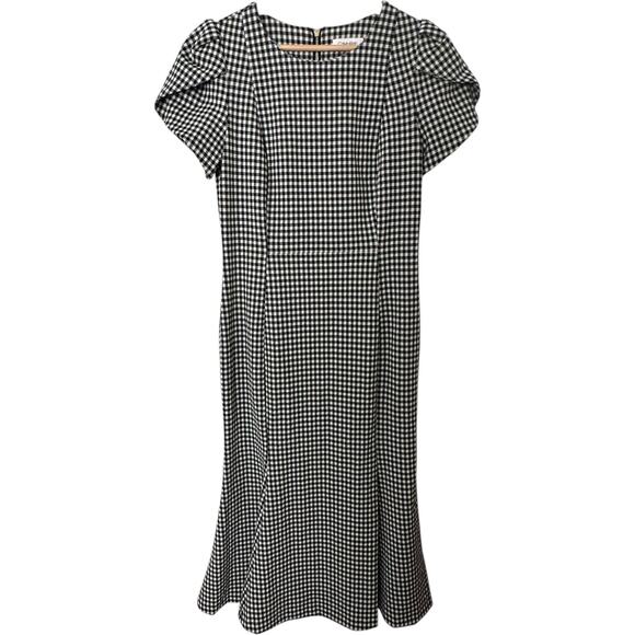 NWTs Calvin Klein Houndstooth Tulip Sleeve Mermaid Skirt Workwear Dress (8) - Picture 4 of 16